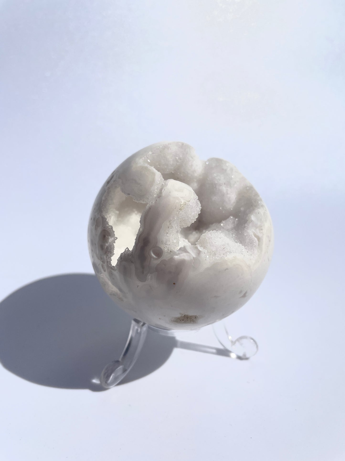 Snow White Agate Druzy Sphere