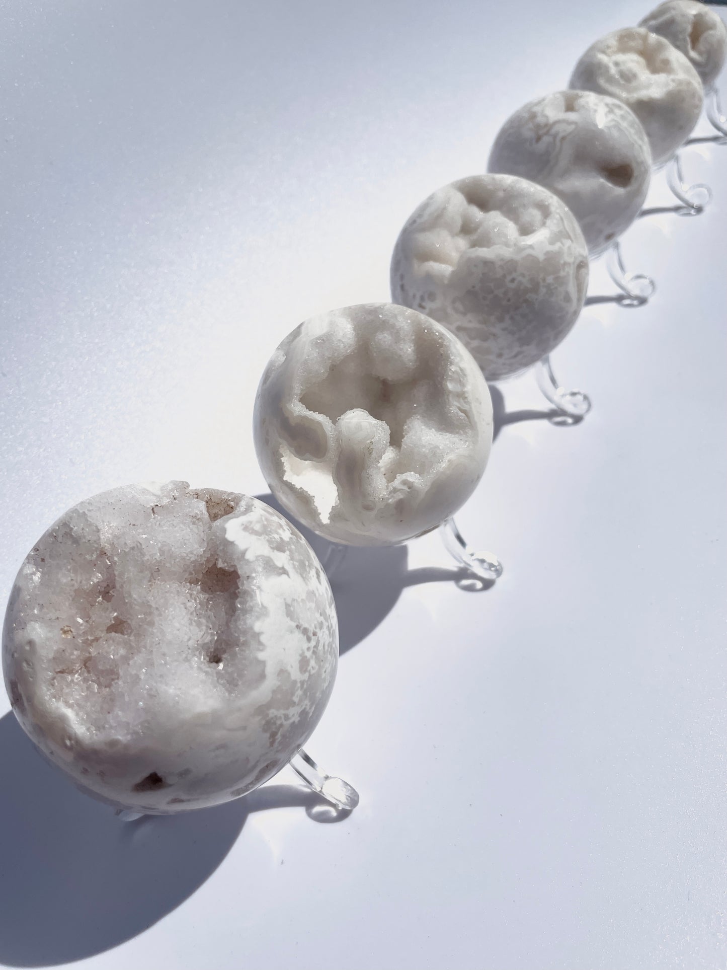 Snow White Agate Druzy Sphere