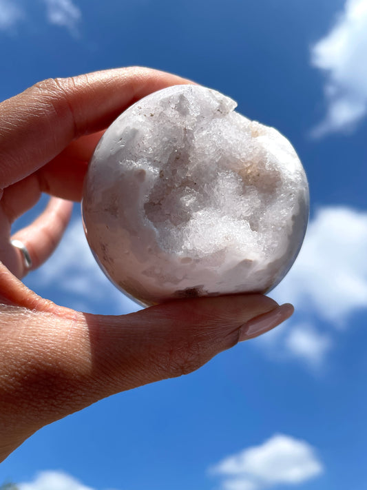 Snow White Agate Druzy Sphere