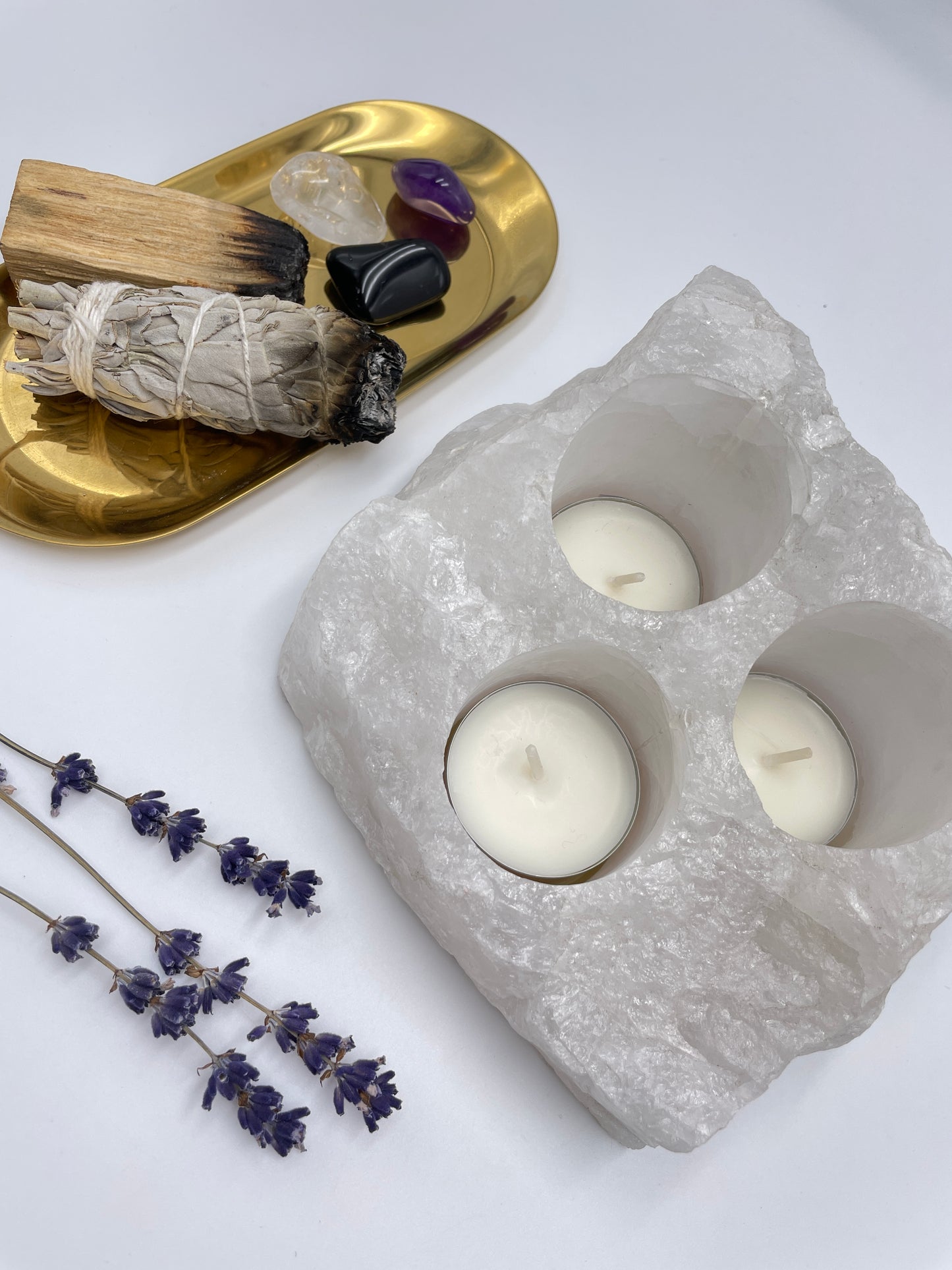 Snow Quartz 3 Hole Candle Holder